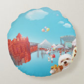 屋外市場おもしろい ラウンドクッション (裏面)