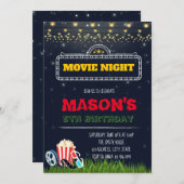 屋外映画夜誕生日のパーティの招待状 招待状 (正面/裏面)