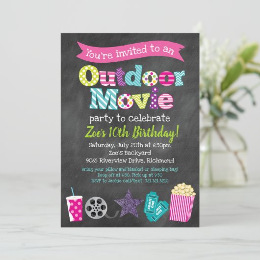 屋外映画誕生会(女の子) -黒板 招待状 (スタンド正面)