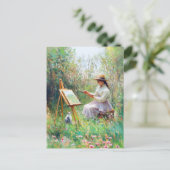 屋外横の猫の印象派の油絵 ポストカード (スタンド正面)