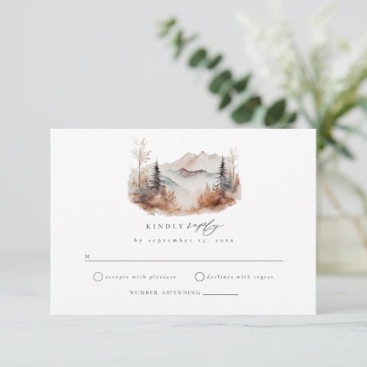 屋外秋マウンテンウェディングRSVPエンクロージャカード エンクロージャーカード (スタンド正面)
