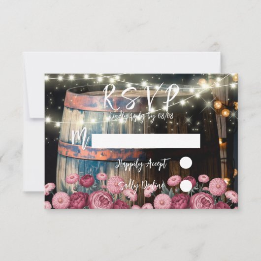 屋外素朴ウイスキー結婚樽 出欠カード (正面)