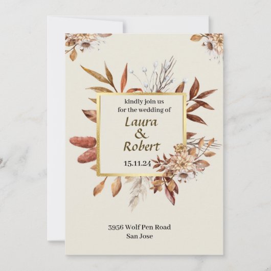 屋外素朴秋フラワーズ結婚式招待状 招待状 (正面)