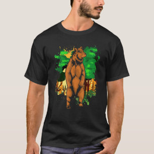 屋外自然森林樹木動物の茶色のクマ Tシャツ