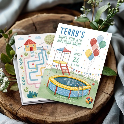 屋外遊び場パーティー 子供へ 招待状