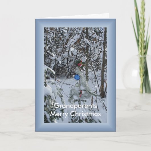 屋外飾のクリスマスツリーの祖父母 シーズンカード (正面)