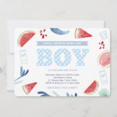 屋外 ギンガム 男の子 ベビーシャワー 招待状 (正面)