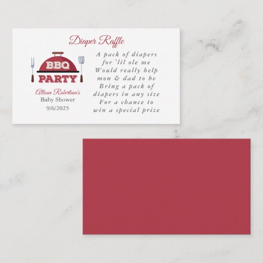屋外BBQベビーシャワーおむつラッフルエンクロージャC エンクロージャーカード (正面/裏面)