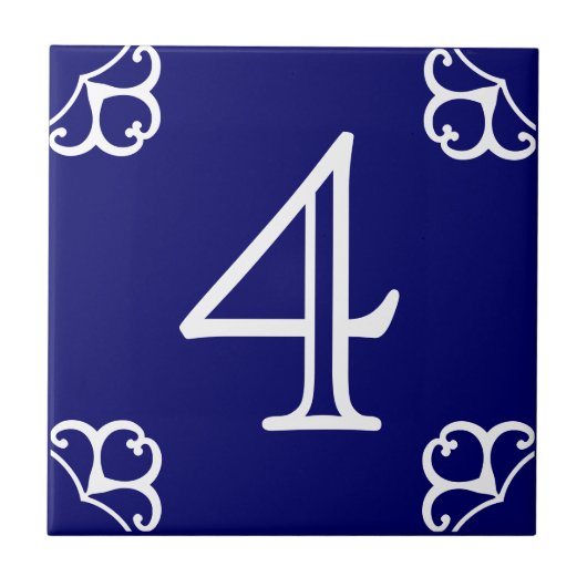 屋家番号-青のスペインのな白 タイル (正面)