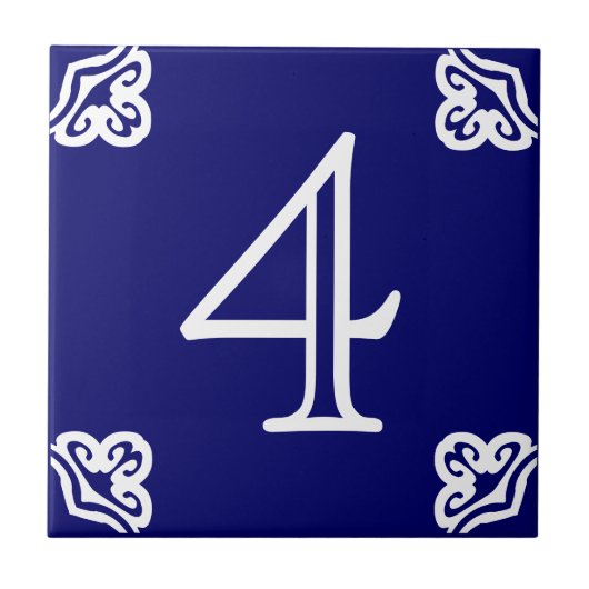 屋家番号-青のスペインのな白 タイル (正面)