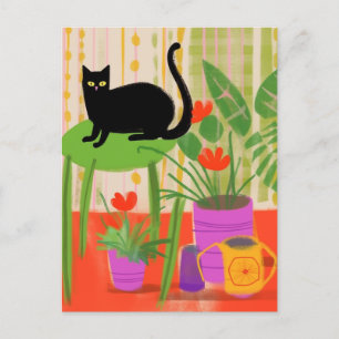 屋形植物の黒猫 ポストカード