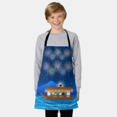 屋形船で花火をする猫たち エプロン (着用した状態)