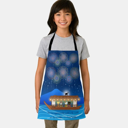 屋形船で花火をする猫たち エプロン (インサイチュ)