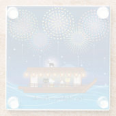 屋形船で花火をする猫たち ガラスコースター (裏面)