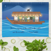 屋形船で花火をする猫たち キッチンタオル (折り畳み)