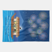 屋形船で花火をする猫たち キッチンタオル (横)