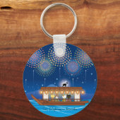 屋形船で花火をする猫たち キーホルダー (正面)