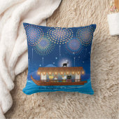 屋形船で花火をする猫たち クッション (ブランケット)