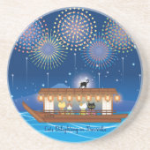 屋形船で花火をする猫たち コースター (正面)