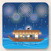 屋形船で花火をする猫たち コースター (正面)