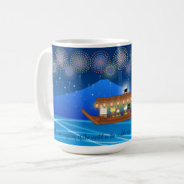 屋形船で花火をする猫たち コーヒーマグカップ
