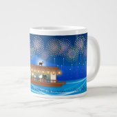 屋形船で花火をする猫たち ジャンボコーヒーマグカップ (正面右)