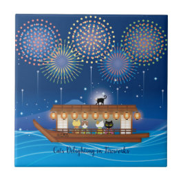 屋形船で花火をする猫たち タイル