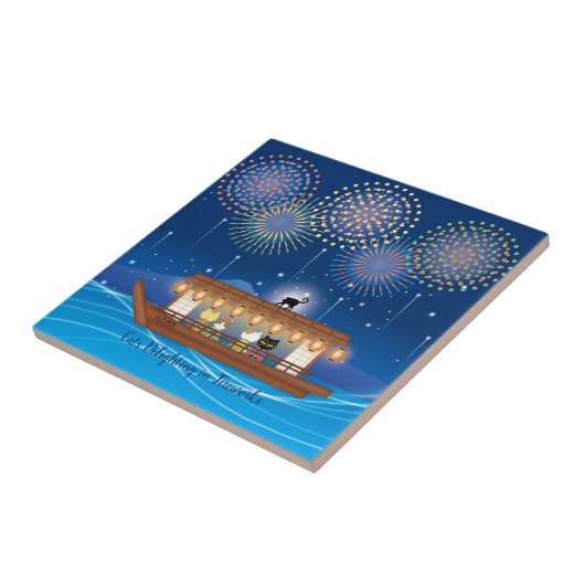 屋形船で花火をする猫たち タイル (側面)