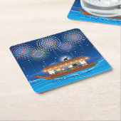 屋形船で花火をする猫たち ペーパーコースター (アングル)