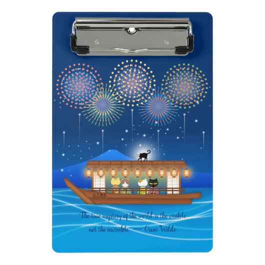 屋形船で花火をする猫たち ミニクリップボード (正面)