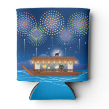 屋形船で花火をする猫たち