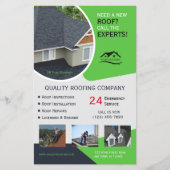 屋根と修理のビジネスグリーン チラシ (正面)