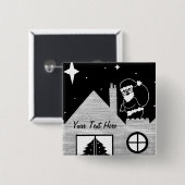 屋根に袋を付けたかわいいサンタ黒と白 缶バッジ (正面&裏面)