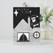 屋根に黒と白のクリスマスのサックがあるサンタ 招待状 (スタンド正面)