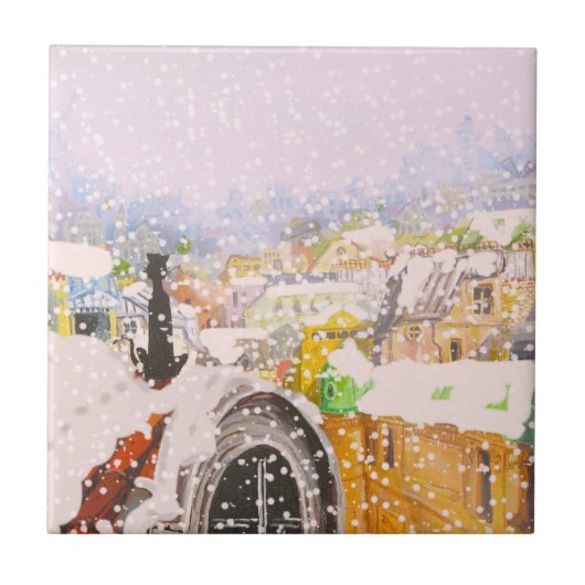 屋根のフランスのな猫 タイル (正面)