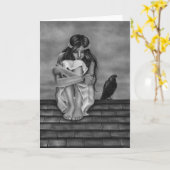 屋根のワタリガラスの挨拶状 カード (黄色い花)