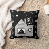 屋根の上にサックが黒と白のかわいいサンタ クッション (ブランケット)