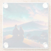 屋根の上に座っているカップル ガラスコースター (裏面)