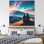 屋根の上に座っているカップル キャンバスプリント (インサイチュ (寝室))