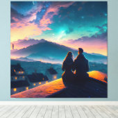 屋根の上に座っているカップル キャンバスプリント (インサイチュ (ウッドフロア))