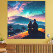 屋根の上に座っているカップル キャンバスプリント (インサイチュ (リビング))