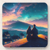 屋根の上に座っているカップル コースター (正面)