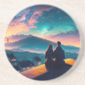 屋根の上に座っているカップル コースター (正面)