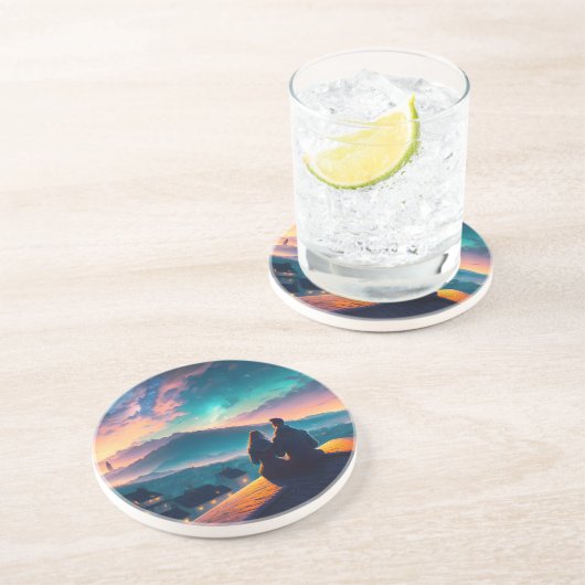 屋根の上に座っているカップル コースター (側面)