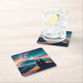 屋根の上に座っているカップル スクエアペーパーコースター (インサイチュ)