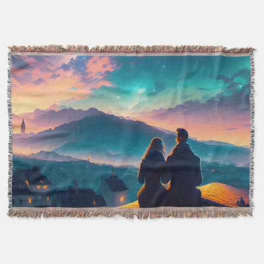 屋根の上に座っているカップル スローブランケット (正面)