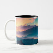 屋根の上に座っているカップル ツートーンマグカップ (左)