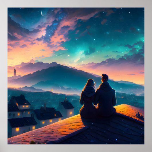 屋根の上に座っているカップル ポスター (正面)