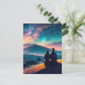 屋根の上に座っているカップル ポストカード (スタンド正面)