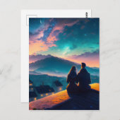 屋根の上に座っているカップル ポストカード (正面/裏面)